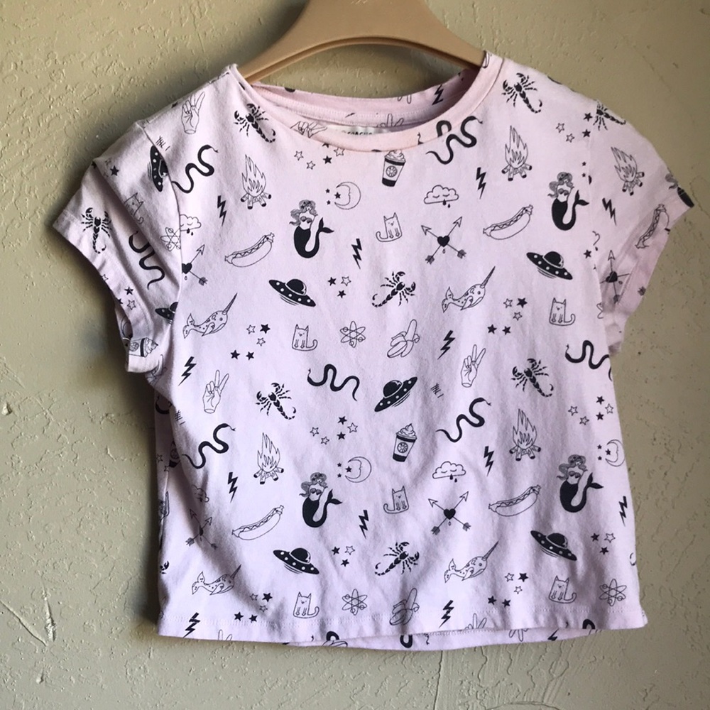 Coachella x H&M patterned baby pink crop top